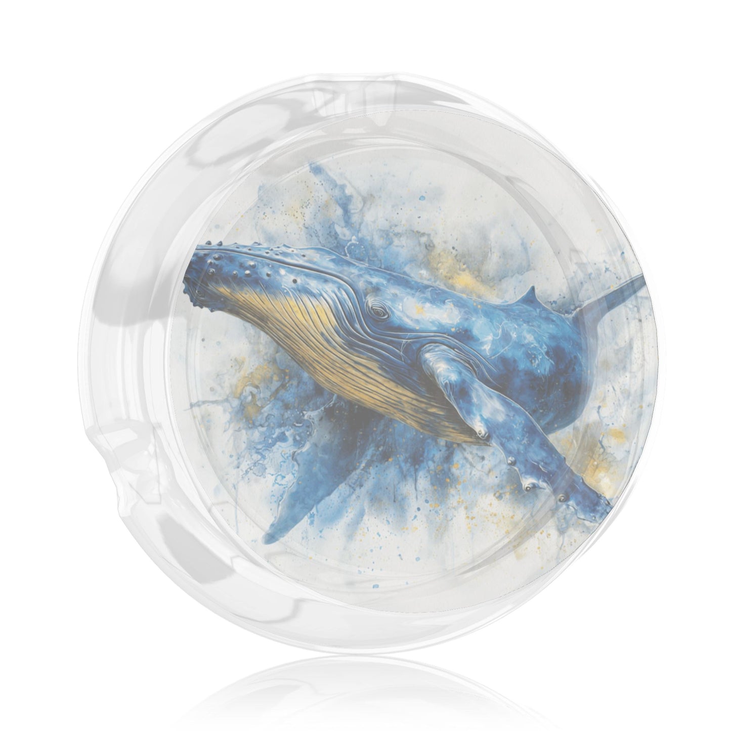 Round Glass Ashtray with Blue Whale Art Design – Transparent Heat-Resistant Modern Decorative Ashtray