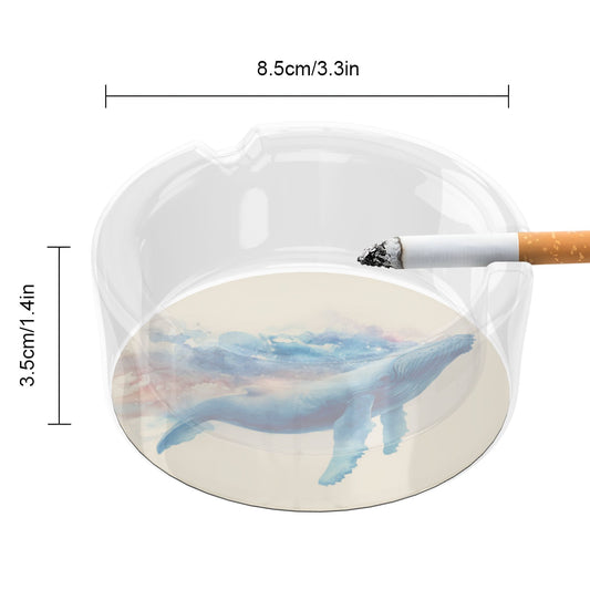 Round Glass Ashtray with Blue Whale Art Design – Transparent Heat-Resistant Decorative Ashtray for Home, Office, and Bar